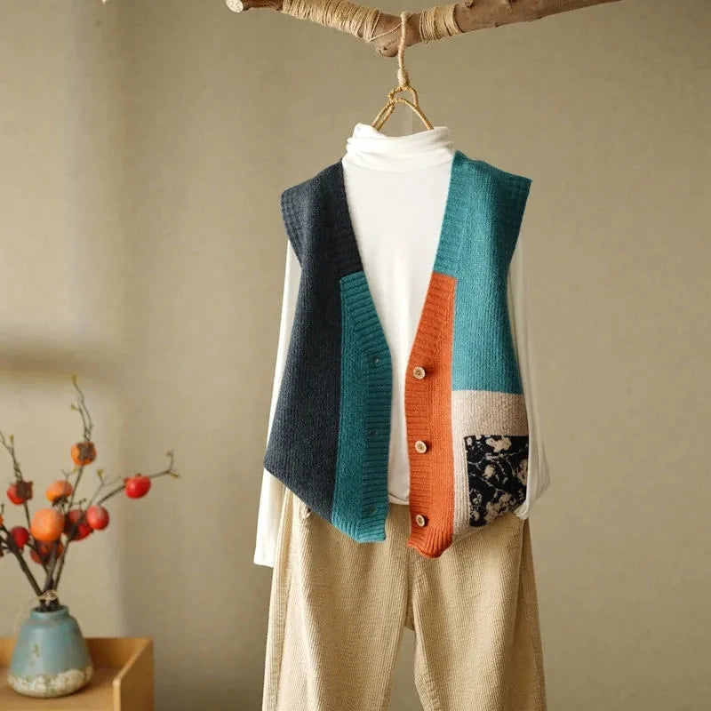 Chaleco de punto retro con cuello en V