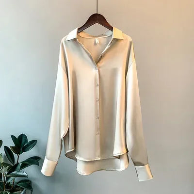 Camisa de satén fluida de manga larga (talla única)