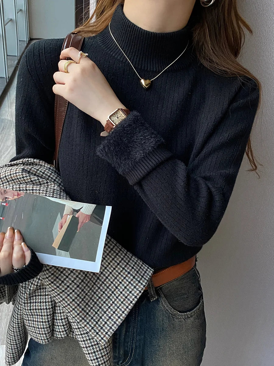 Jersey de cuello alto con forro térmico para mujer