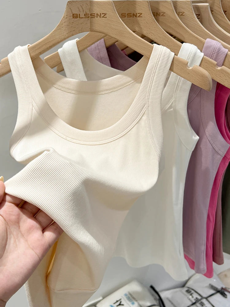 Camiseta de tirantes de canalé con cuello redondo para mujer