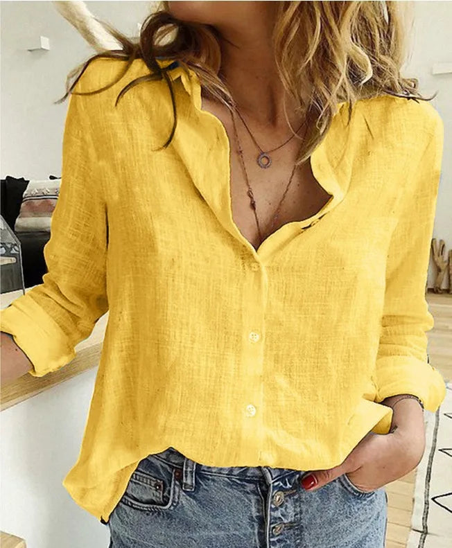 Camisa de algodón y lino con botones