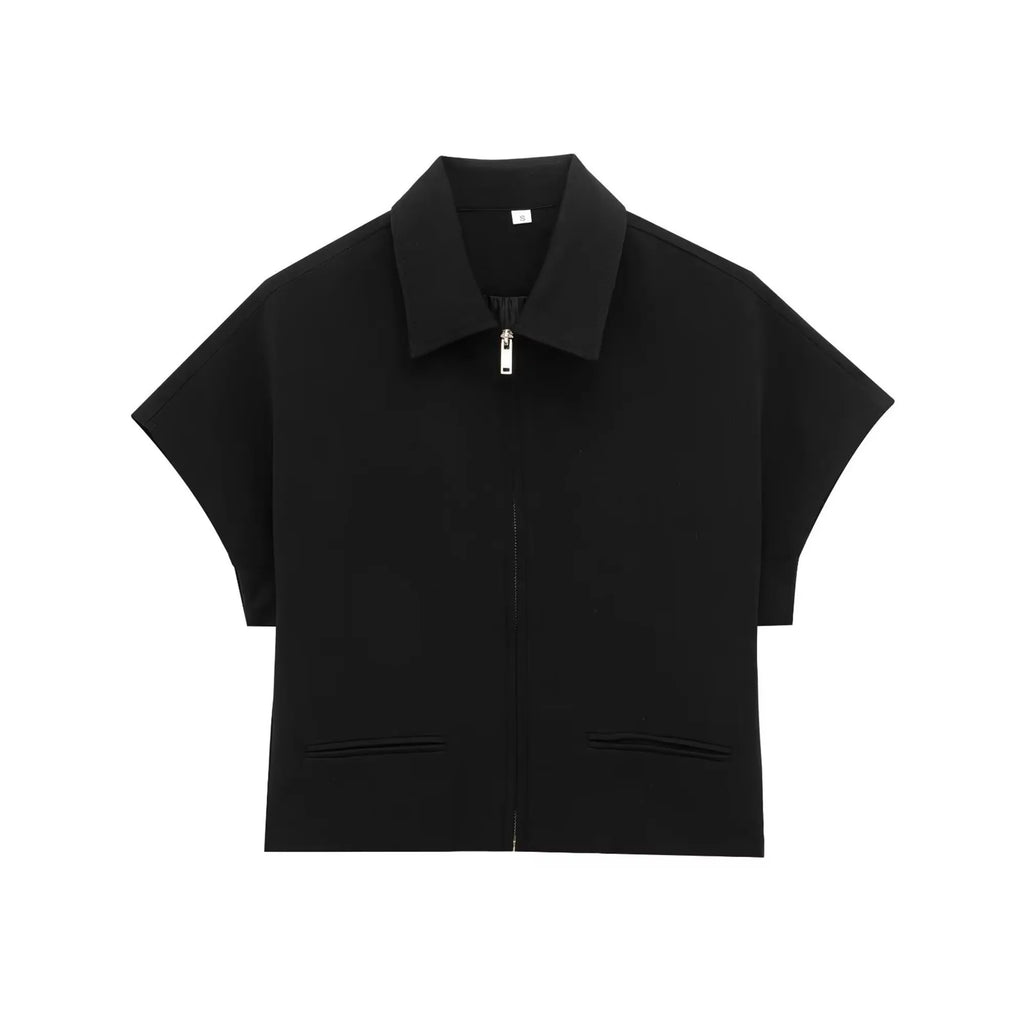 Conjunto de chaqueta corta con cremallera y pantalón
