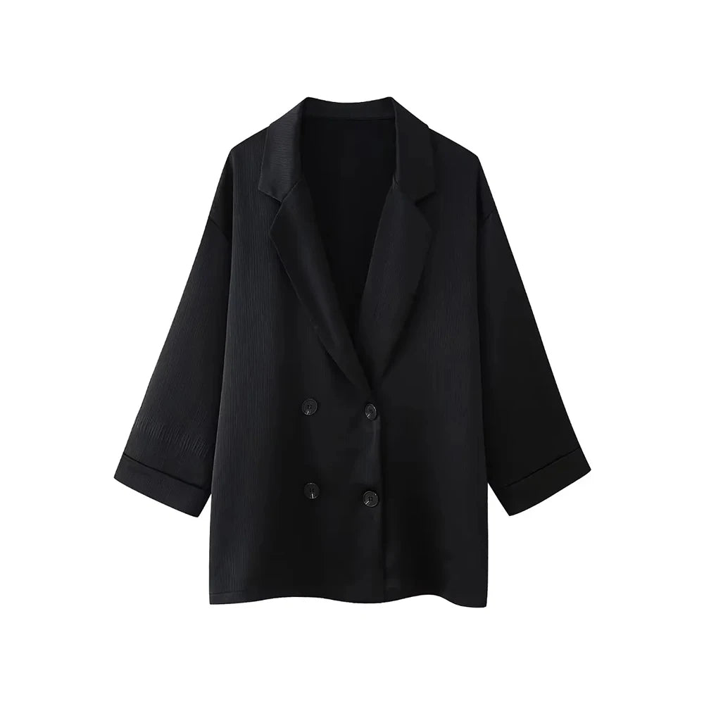 Traje de blazer cruzado y pantalón ancho