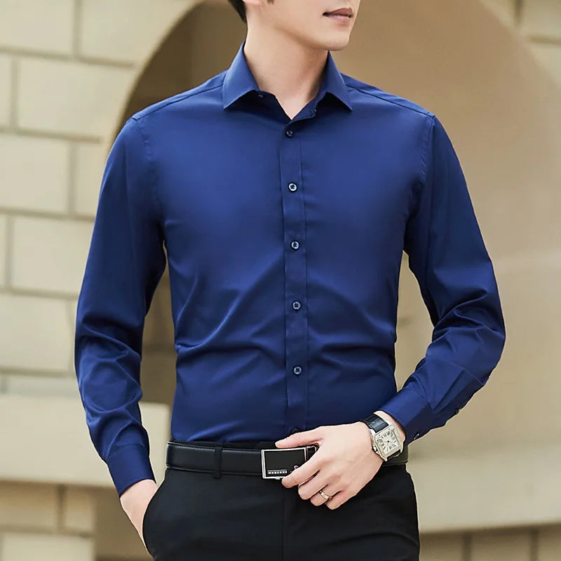 Camisa lisa de manga larga para hombre (hasta 8XL)
