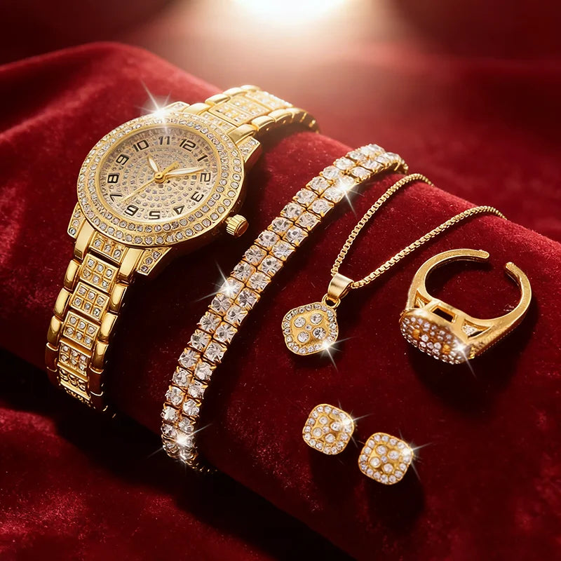 Reloj dorado con brillantes para mujer