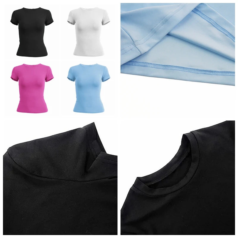 Camiseta de punto ajustada con cuello redondo para mujer