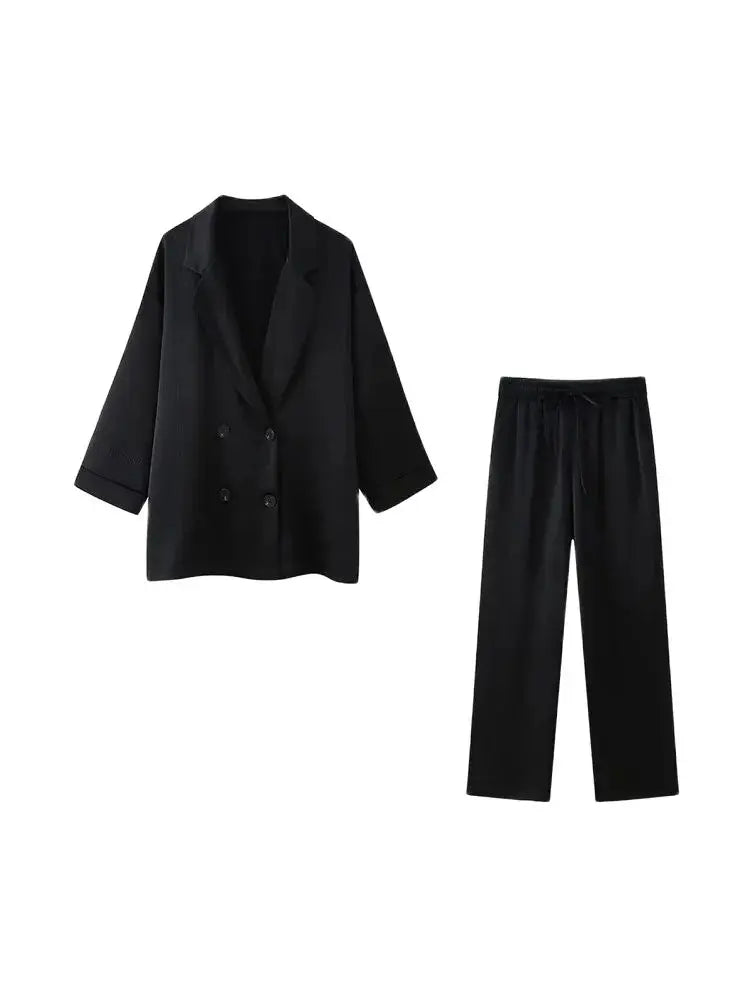 Traje de blazer cruzado y pantalón ancho
