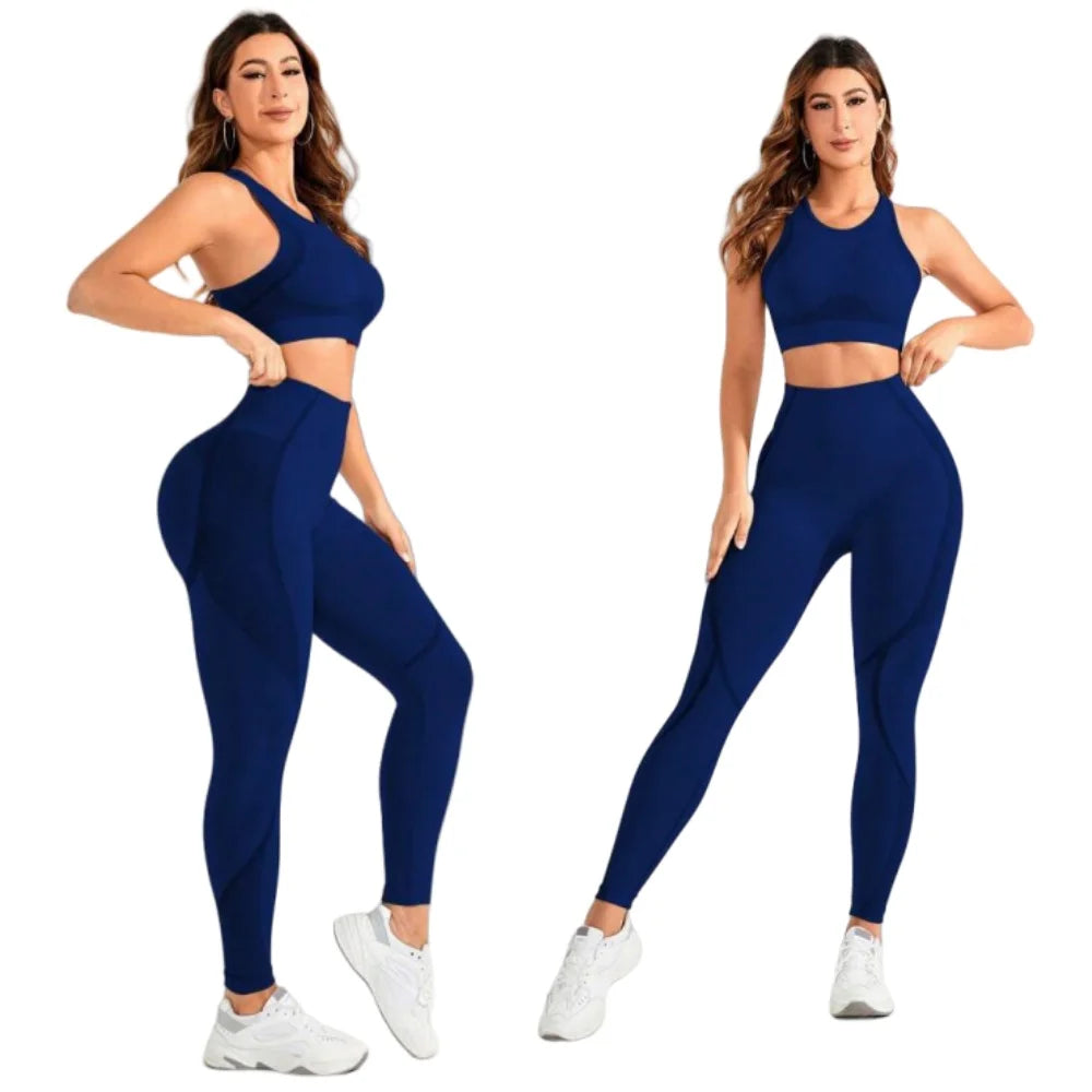 Conjunto deportivo sin costuras: top y mallas de tiro alto