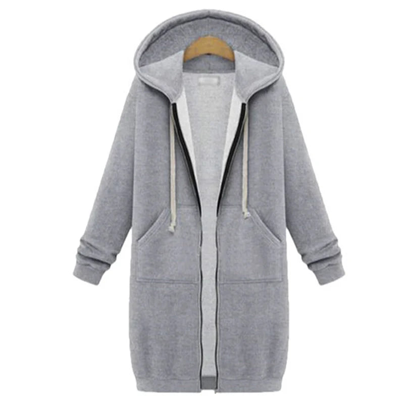 Parka larga con capucha y bolsillos para mujer