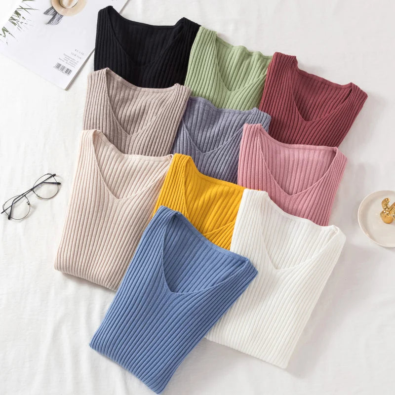 Jersey básico de punto con cuello en V (varios colores)