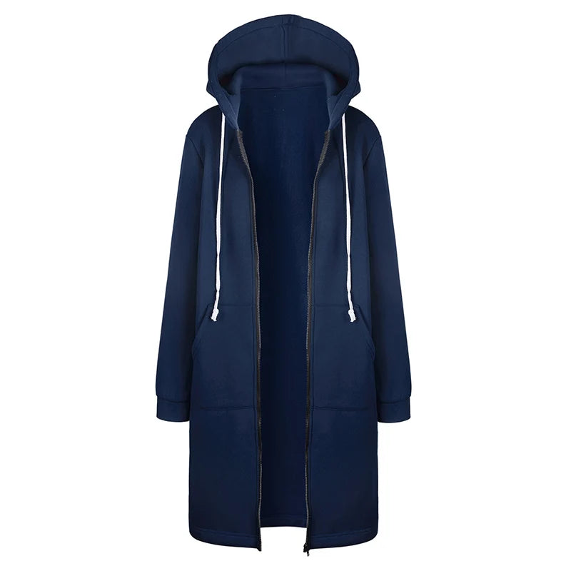 Parka larga con capucha y bolsillos para mujer