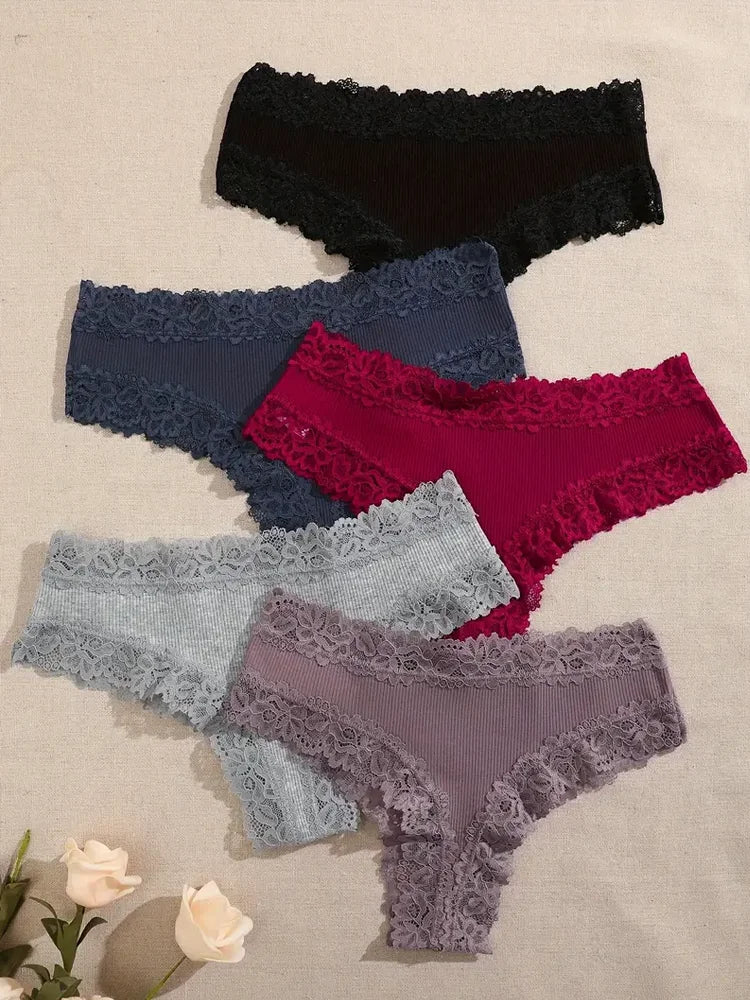 Pack de 5 braguitas de encaje floral de algodón