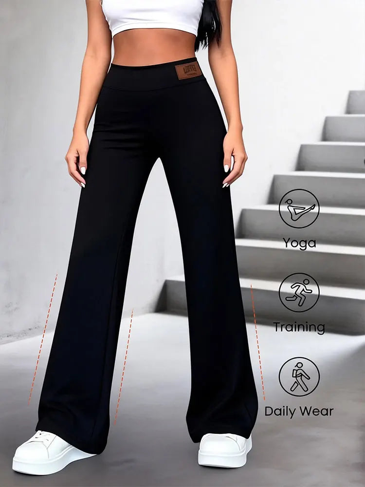 Pantalón recto elástico negro de tiro alto