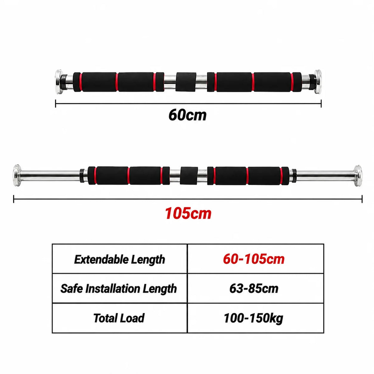 Barra de dominadas telescópica para puerta (60–105 cm)