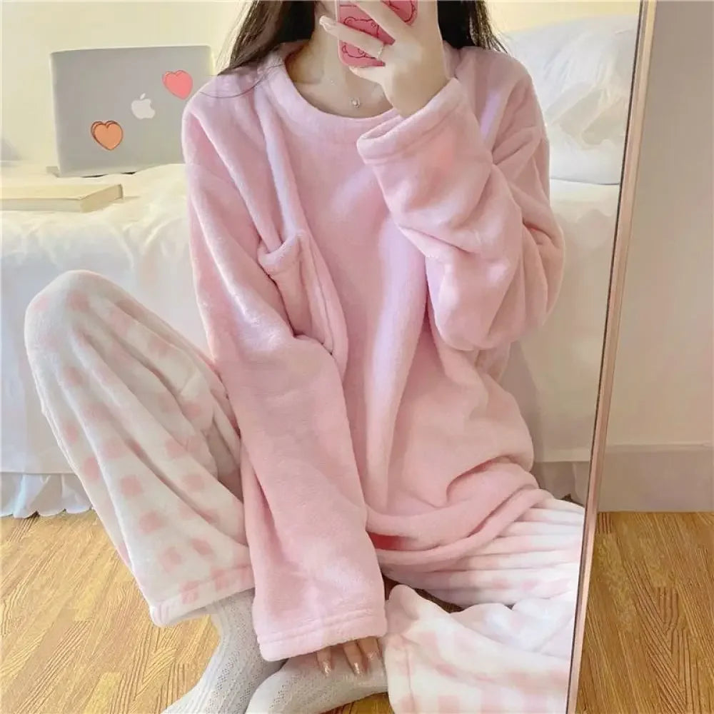 Pijama de forro polar a cuadros para mujer