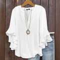 Blusa de gasa con manga de volantes y cuello en V
