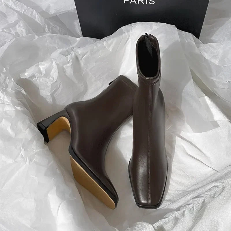 Botines vintage cálidos de punta cuadrada para mujer