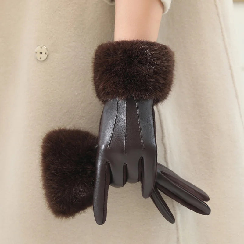 Guantes de polipiel con puño de pelo
