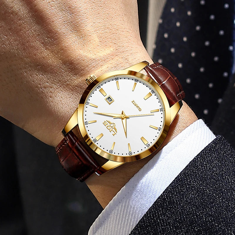 Reloj LIGE con correa de piel marrón para hombre