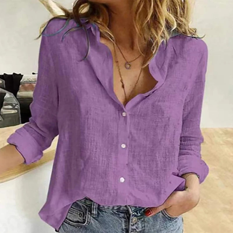 Camisa de algodón y lino con botones