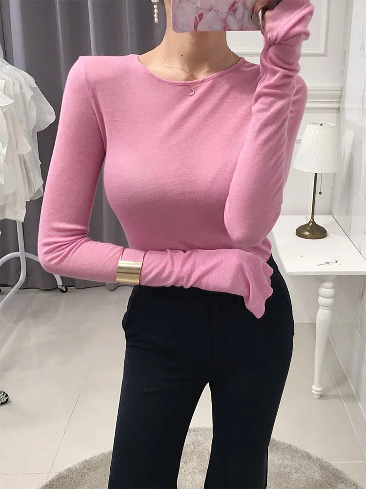 Camiseta de manga larga estilo coreano para mujer