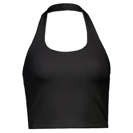 Top corto halter de canalé con espalda descubierta