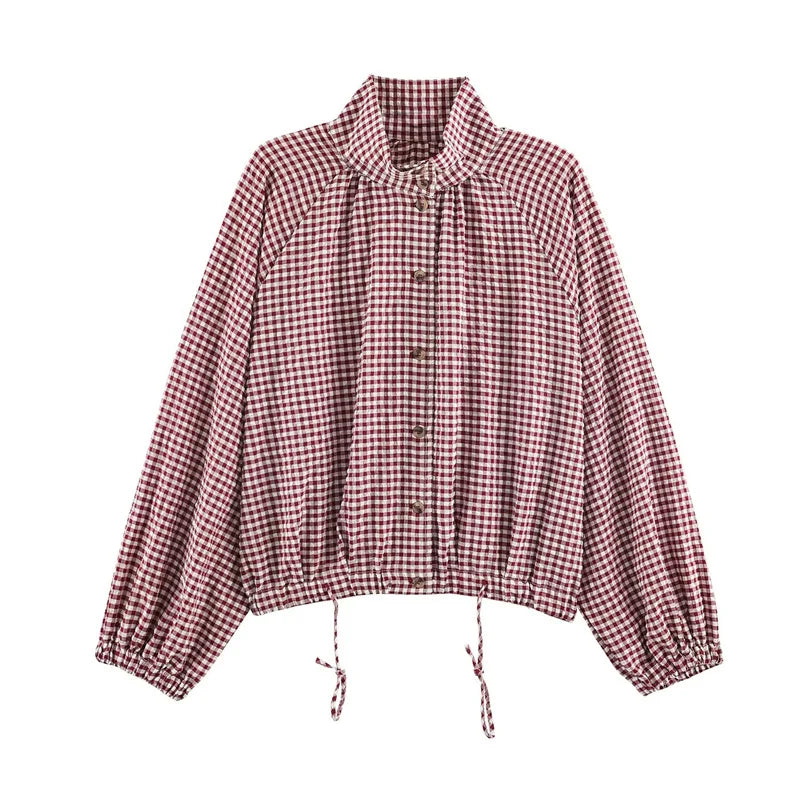 Chaqueta de cuadros con cordón ajustable