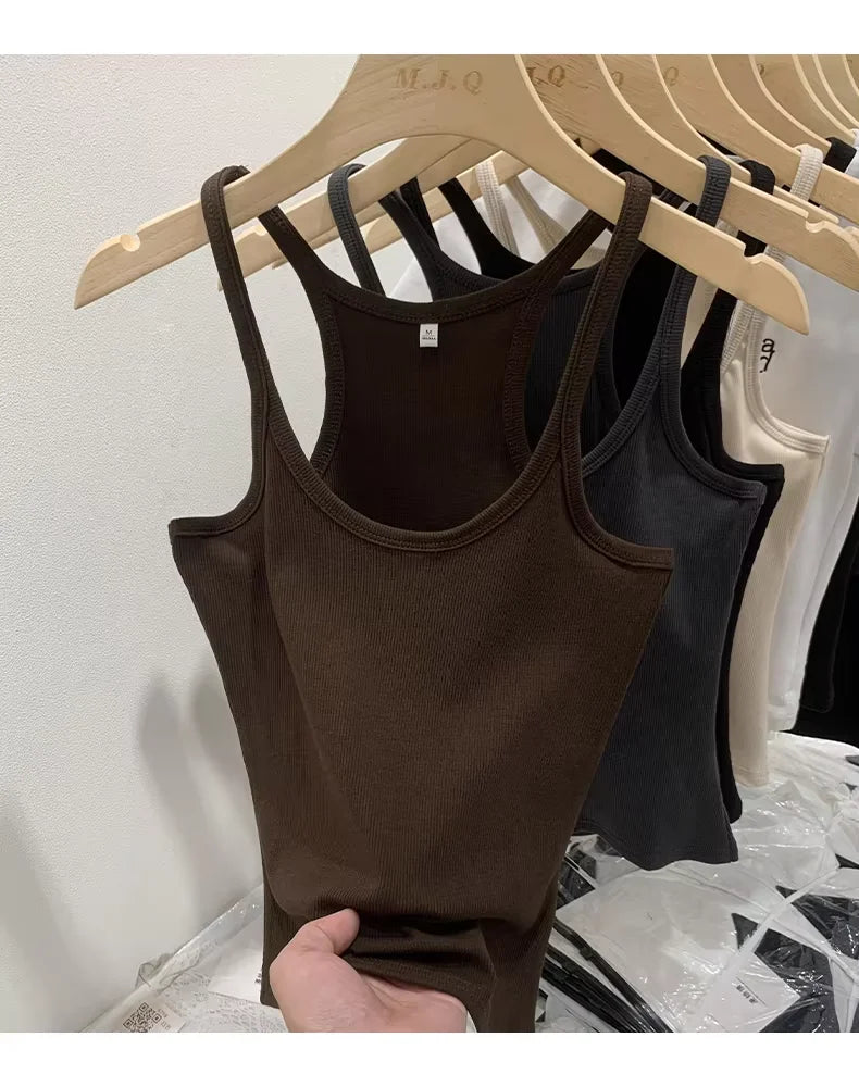 Camiseta de tirantes de canalé básica para mujer
