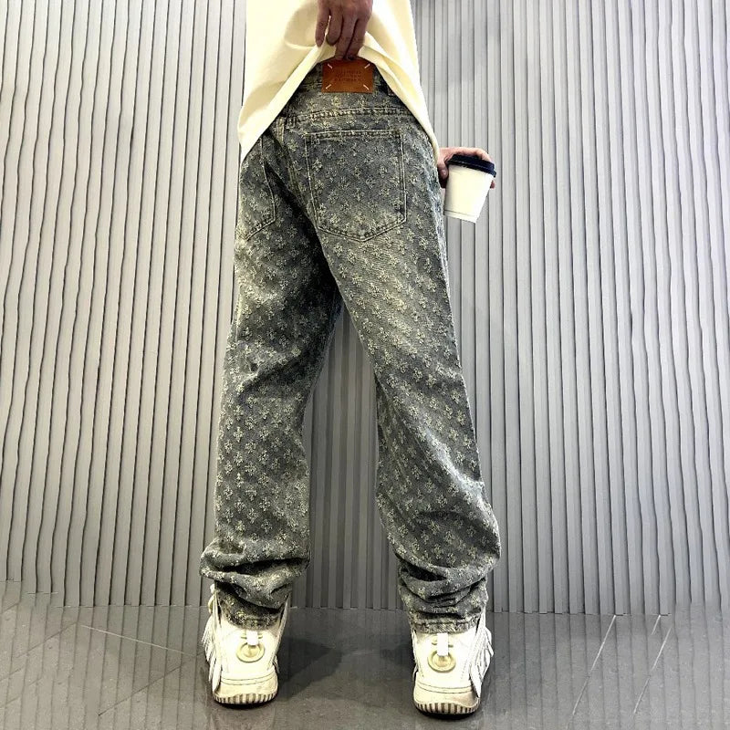 Vaquero baggy Gris jacquard detalle