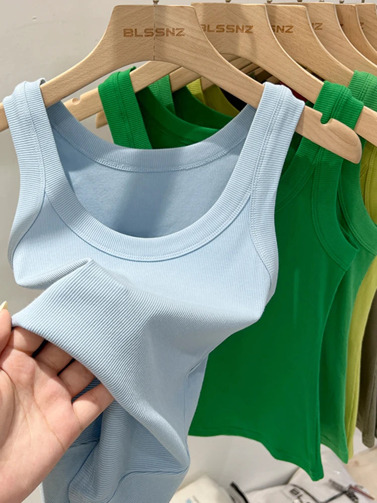 Camiseta de tirantes de canalé con cuello redondo para mujer