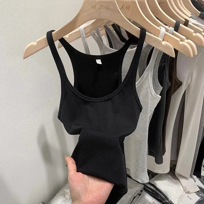 Camiseta de tirantes de canalé básica para mujer