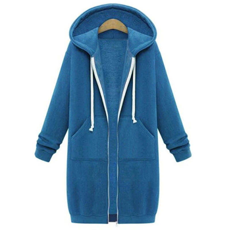 Parka larga con capucha y bolsillos para mujer
