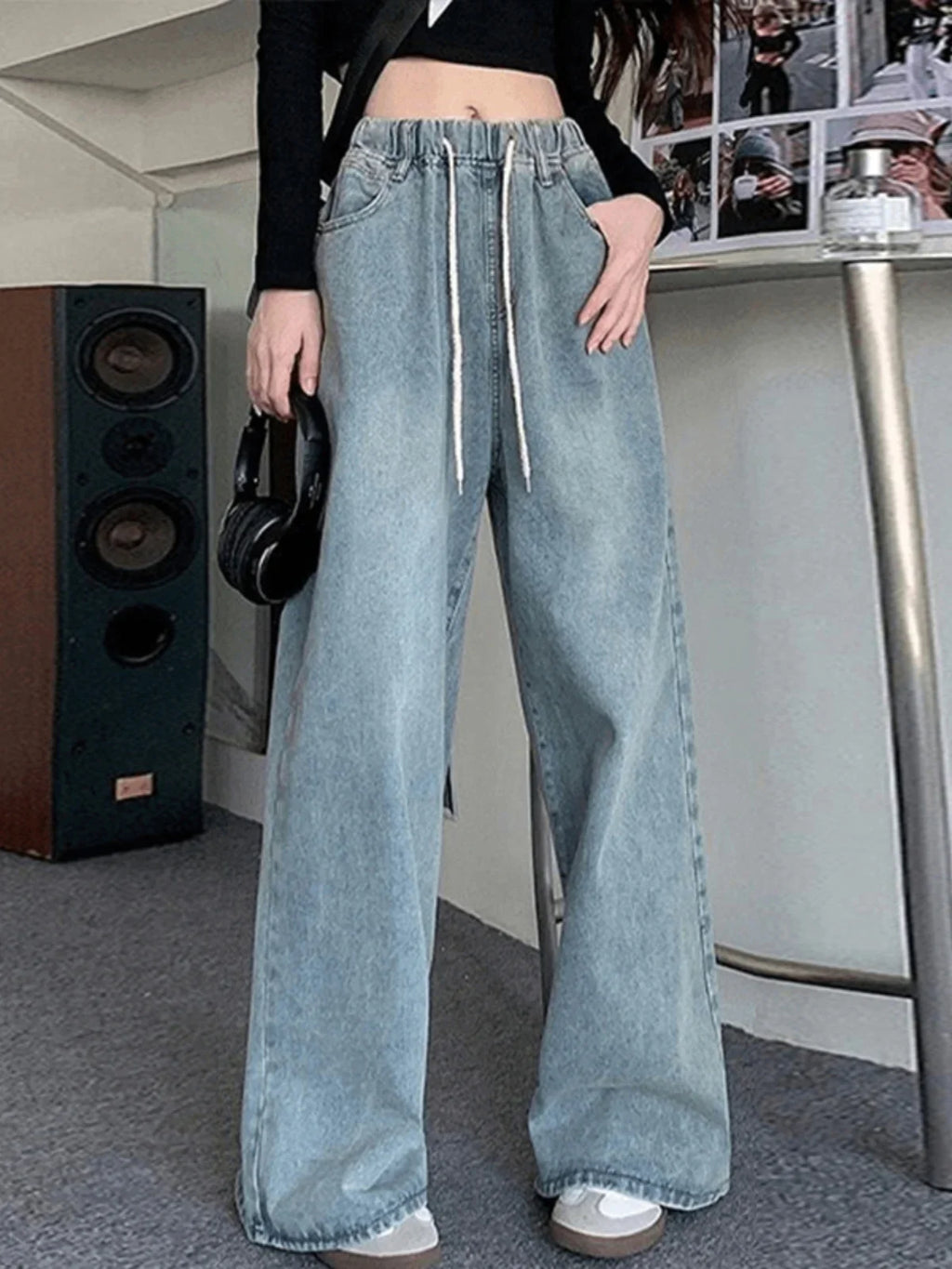 Vaquero baggy Celeste cordón
