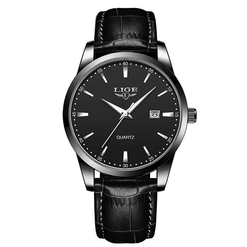 Reloj LIGE con correa de piel marrón para hombre