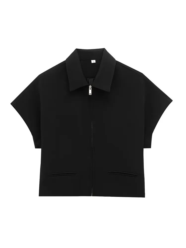 Conjunto de chaqueta corta con cremallera y pantalón