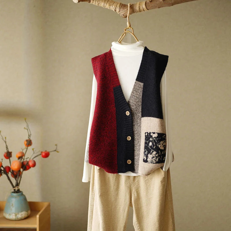 Chaleco de punto retro con cuello en V