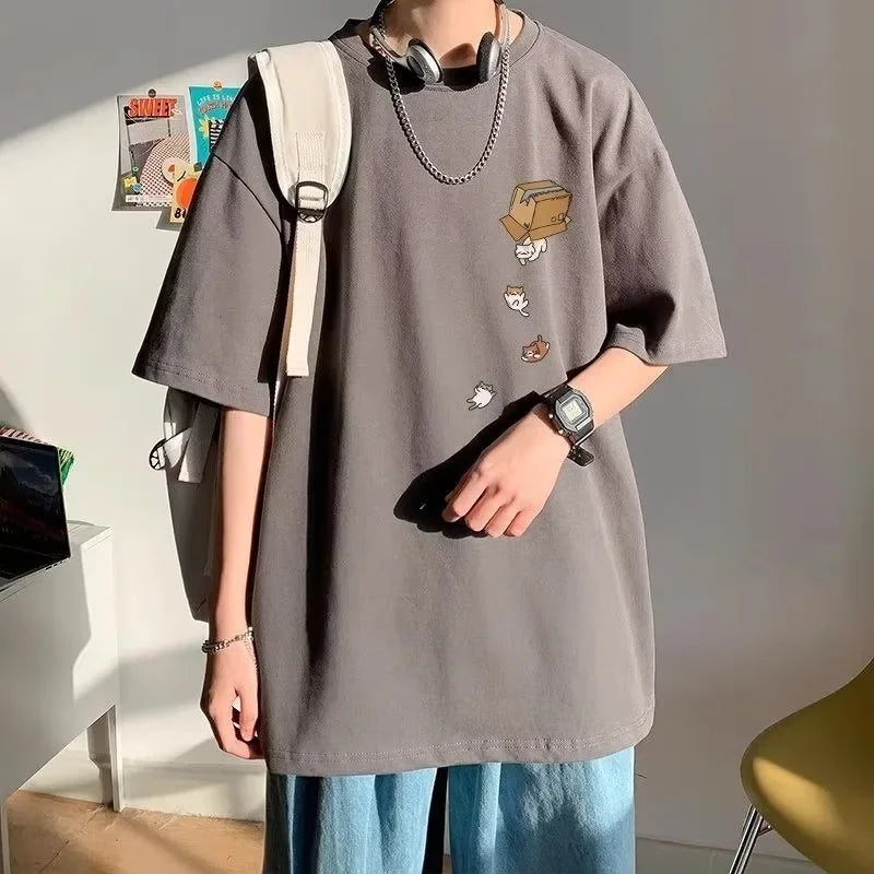 Camiseta oversize vintage con estampado para hombre