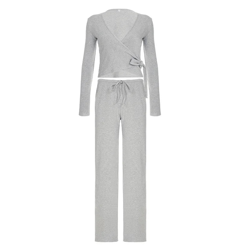 Conjunto de top de manga acampanada y pantalón ancho