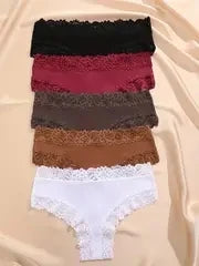 Pack de 5 braguitas de encaje floral de algodón