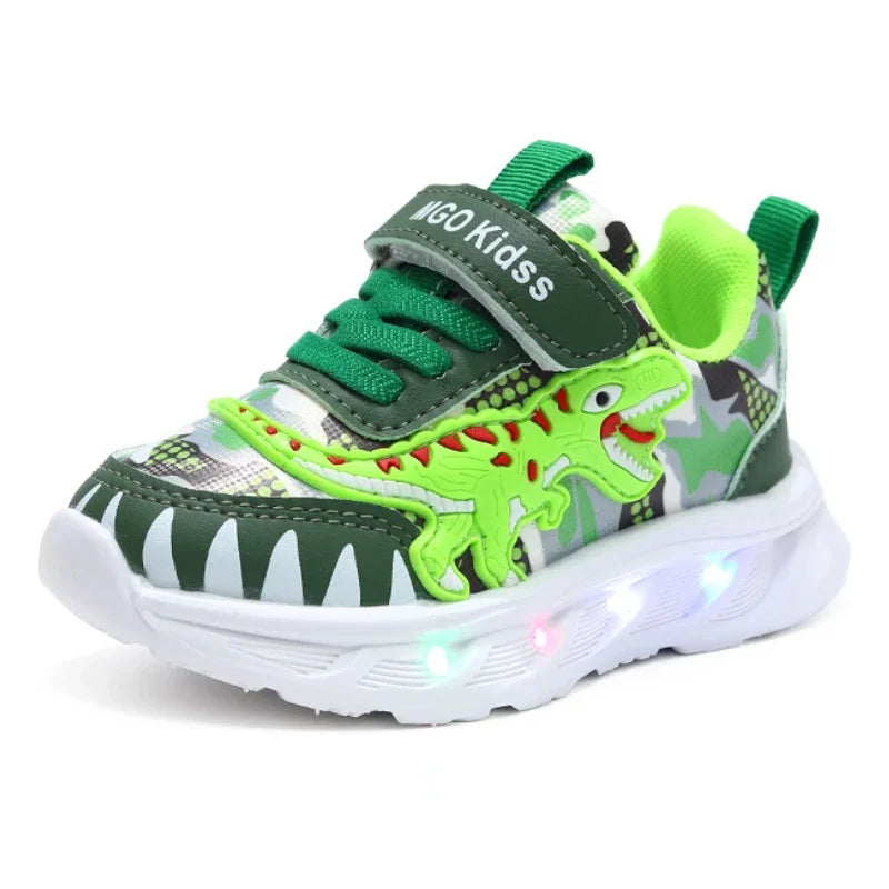 Zapatillas infantiles con luces LED de dinosaurio