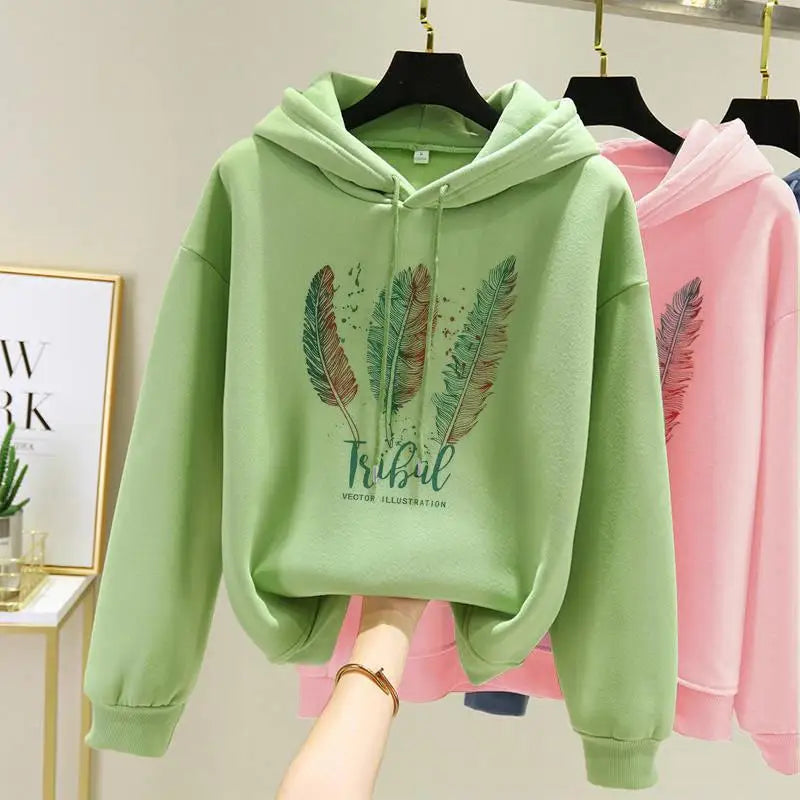 Sudadera con capucha estampado de plumas para mujer