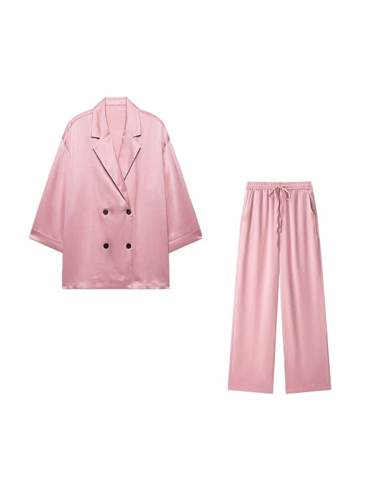 Traje de blazer cruzado y pantalón ancho