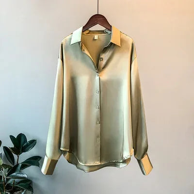Camisa de satén fluida de manga larga (talla única)