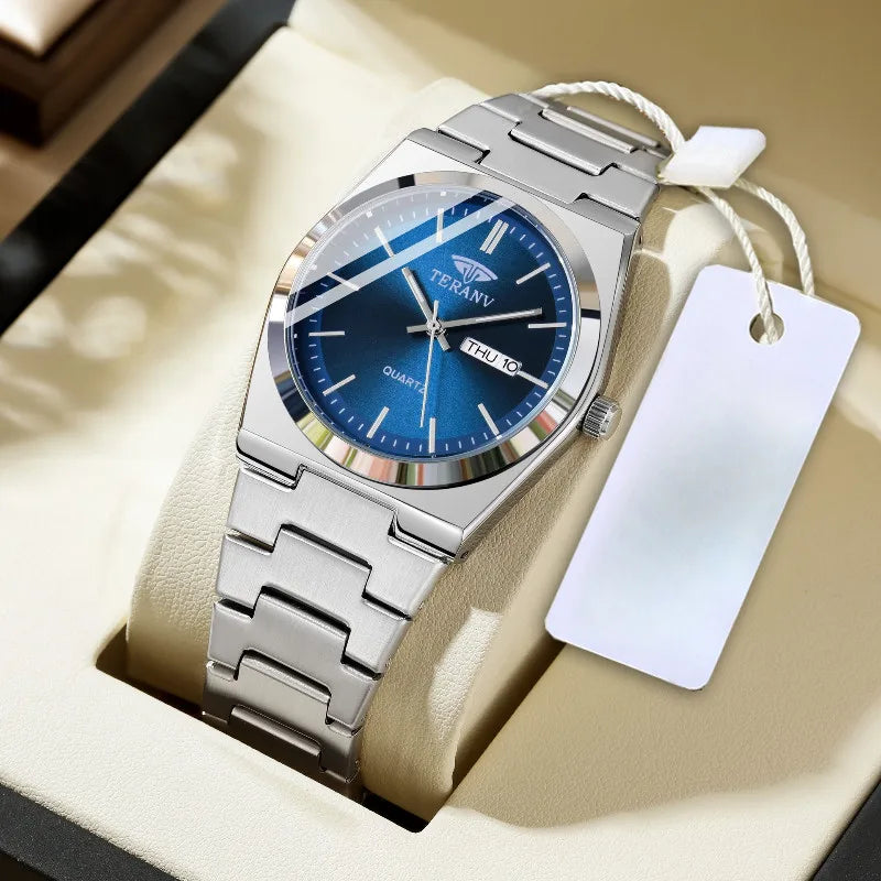 Reloj fino de acero con calendario para hombre