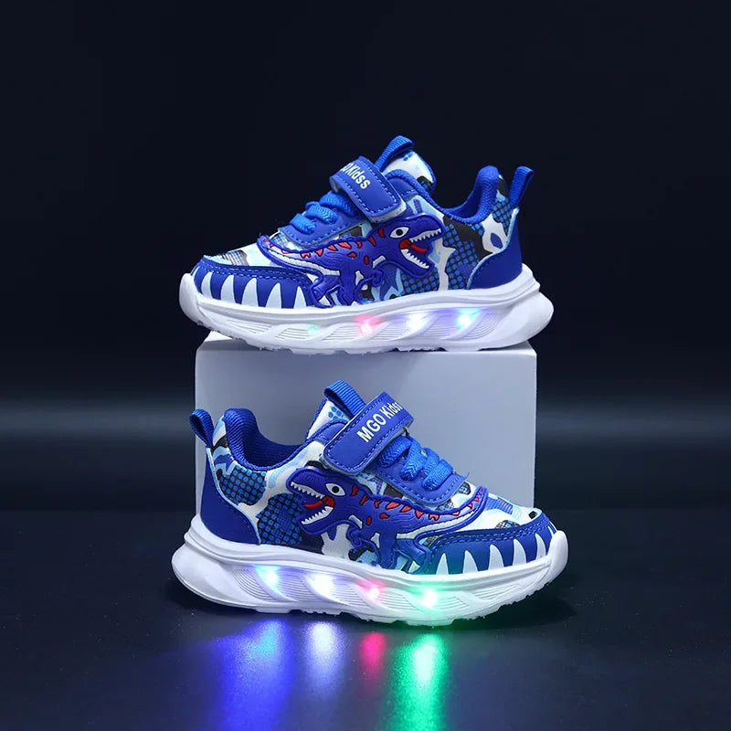 Zapatillas infantiles con luces LED de dinosaurio