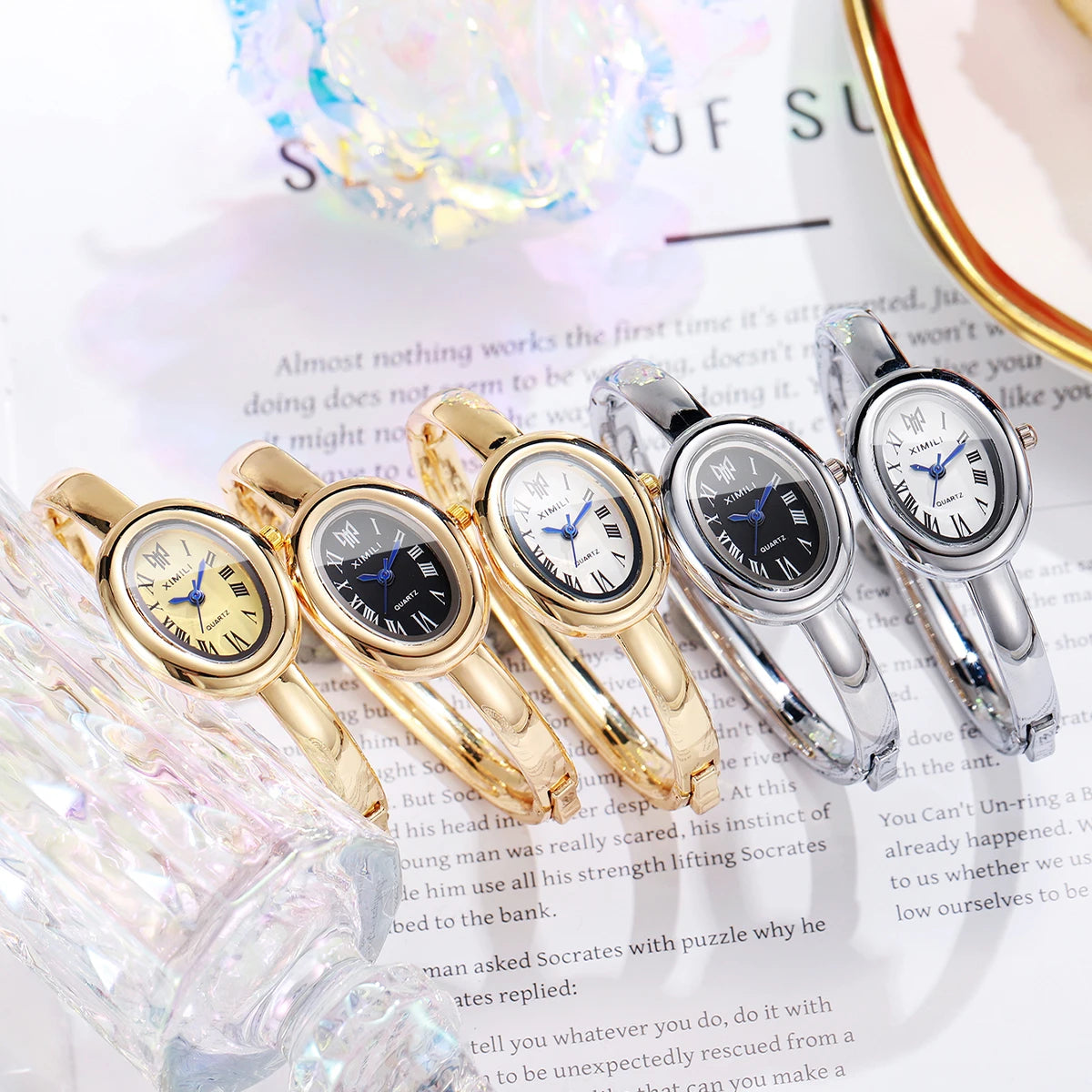 Reloj ovalado con números romanos para mujer