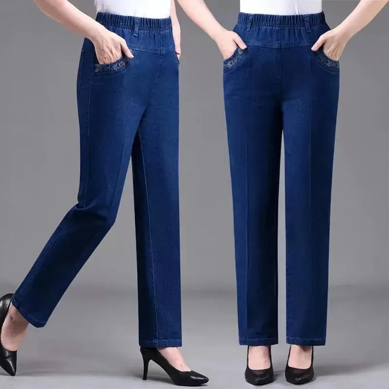 Vaqueros elásticos con bolsillos bordados (L a 6XL)