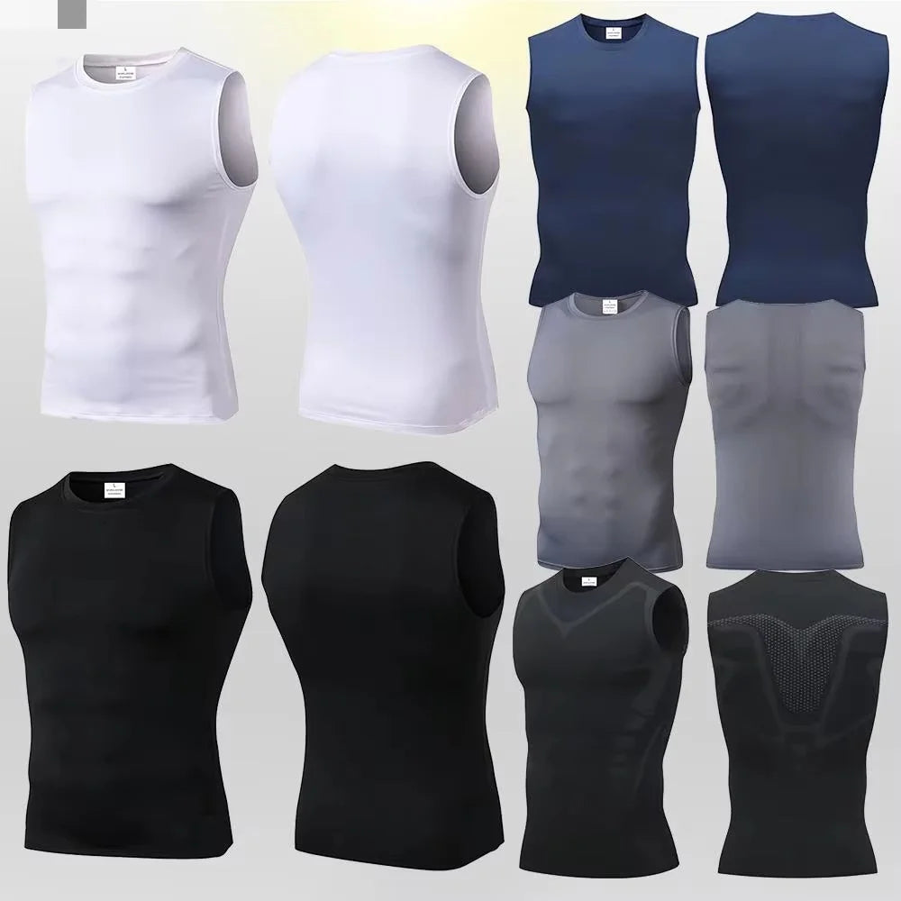 Camiseta de compresión sin mangas para hombre