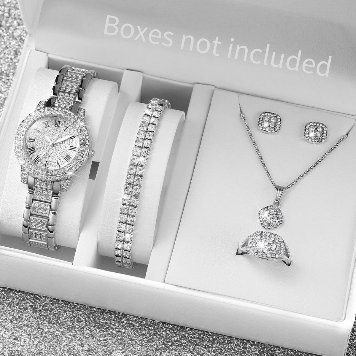 Set reloj de mujer con brillantes + joyas (6 piezas)
