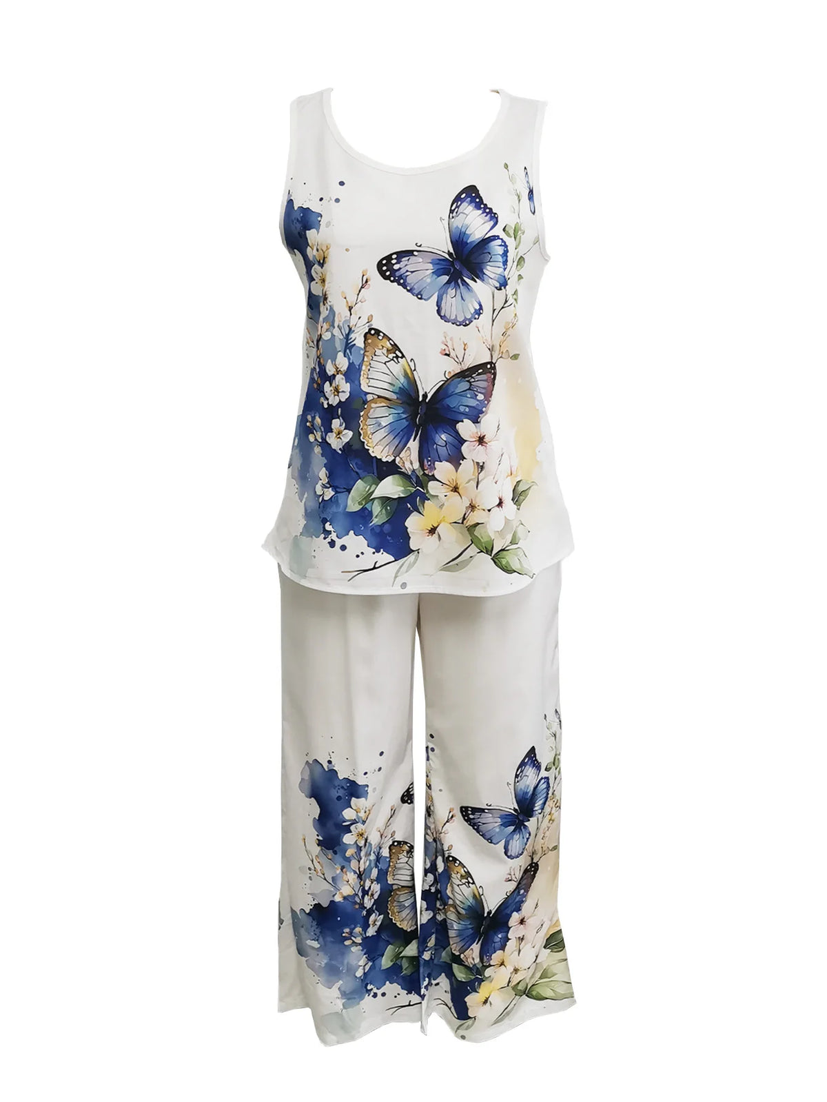Conjunto estampado de top sin mangas y pantalón ancho